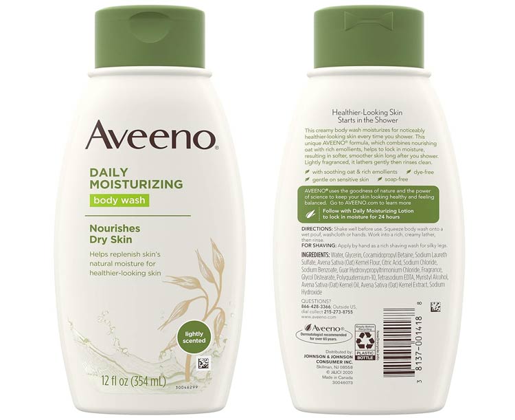 Johnson & Johnson Aveeno Daily Moisturizing Body Wash, 12 fl oz Bottle