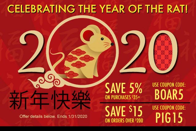 Happy Chinese New Year! 5% off your purchase with code MOUSE | $15 off purchases of $200 or more with code RAT15. Ends 1/31/2020
