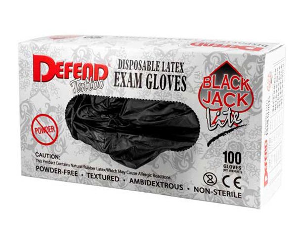 Mydent International Defend Tattoo Blackjack Powder Free Lite Latex Exam Gloves
