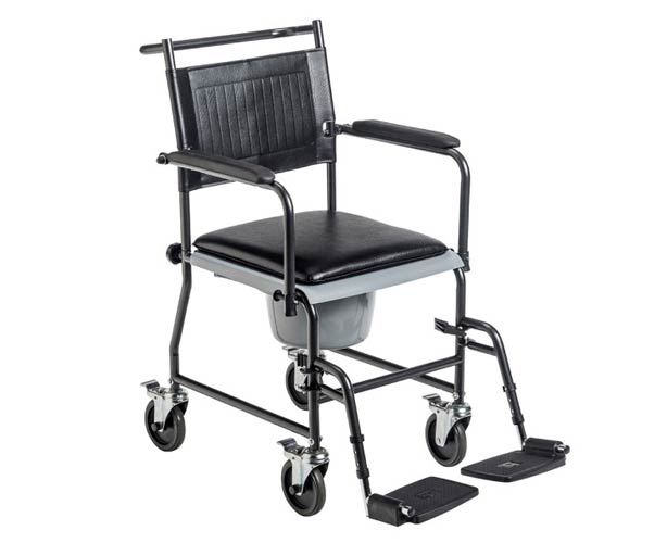 Drive Medical Upholstered Commode with Drop-Arms, Footrests, and Wheels