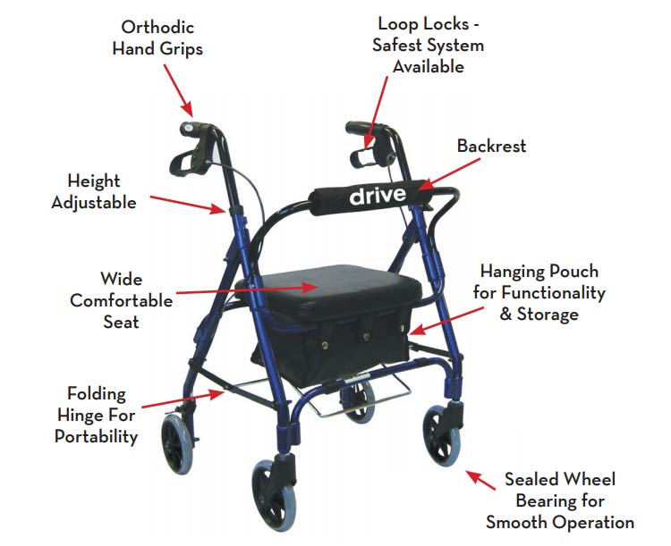 Drive Medical Aluminum Junior Rollator with 6" Casters