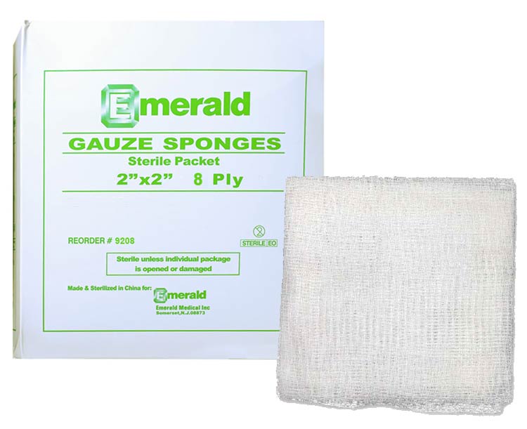 Emerald Gauze Sponges, Sterile Woven 2s