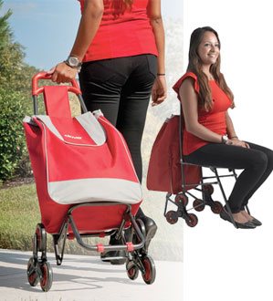 Deluxe Rolling Shopping Bag Cart with Seat