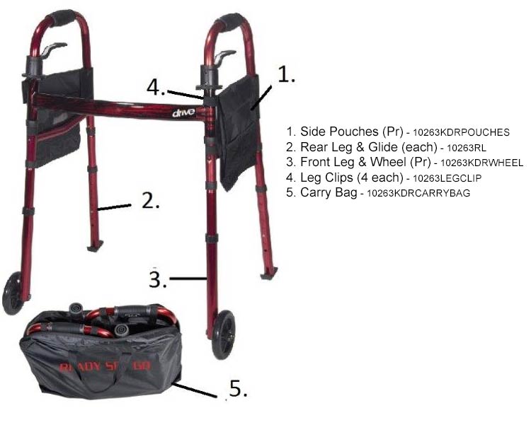 Drive Medical Deluxe Folding Travel Walker with 5" Wheels