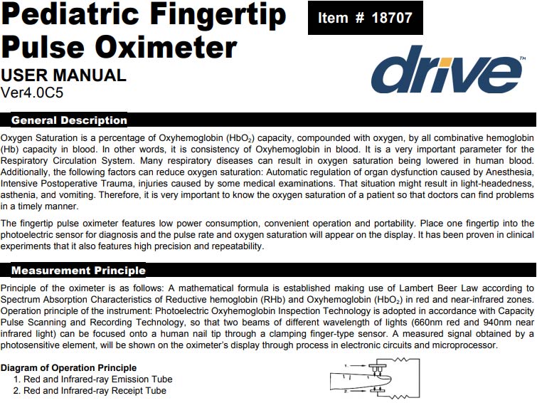 Pediatric Fingertip Pulse Oximeter Information