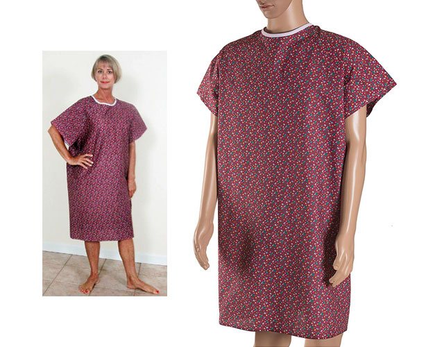 Patient Gown, Cotton/Poly, Open Back with Ties