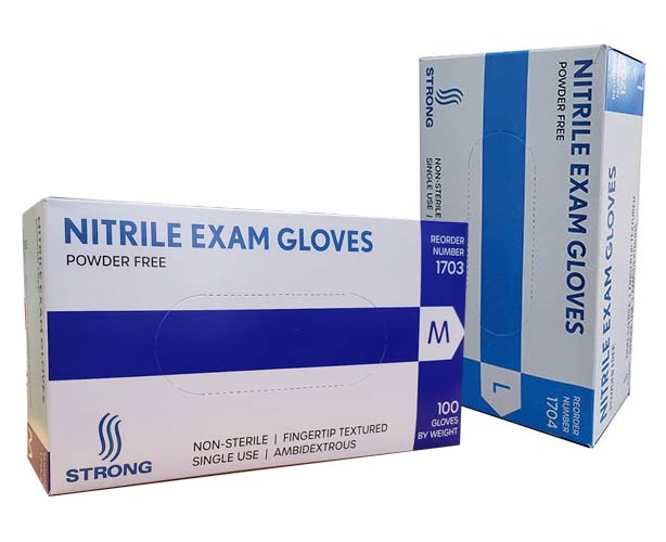 STRONG Manufacturers Strong Blue Nitrile Gloves, Powder Free